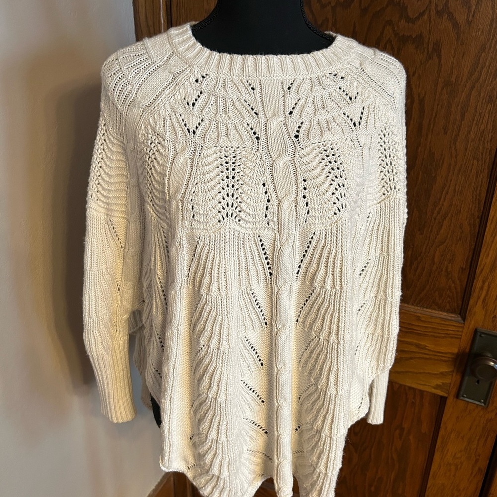 Cream Cable Knit Poncho Style Sweater